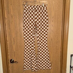 Grayson Threads Checkered Flare Pants in Orange and White